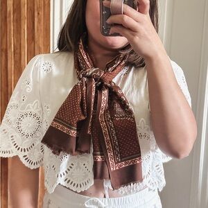 Vintage Mod Brown Retro Boho Fabric Scarve. OS